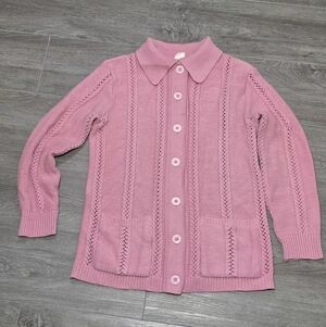 Vintage 70's-80's St Micheal Cardigan Womans Sz 12 Pink Button Cable Stitch